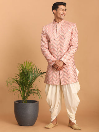 SHRESTHA By VASTRAMAY Men's Pink Mirror Indo Western Sherwani With Dhoti Set