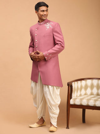 SHRESTHA By VASTRAMAY Men's Purple Pearl Embroidered Indo With Dhoti Set