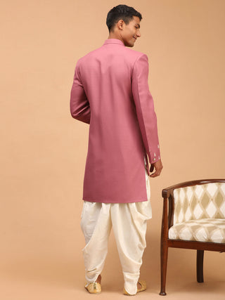 SHRESTHA By VASTRAMAY Men's Purple Pearl Embroidered Indo With Dhoti Set