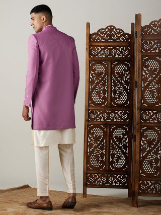 SHRESTHA By VASTRAMAY Men's Purple Pearl Embroidered Indo With Kurta Pant Set