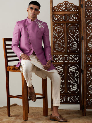 SHRESTHA By VASTRAMAY Men's Purple Pearl Embroidered Indo With Kurta Pant Set