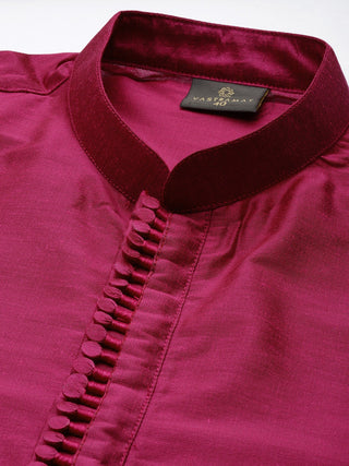 SHRESTHA By VASTRAMAY Men's Light Green Nerhu Jacket With Dark Pink Kurta Pyjama Set