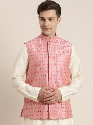 Vastramay Men's Onion Pink Ethnic Jacket