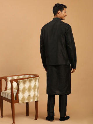 SHRESTHA By VASTRAMAY Men's Black Mirror Jacket With Kurta Pant And Dupatta Set