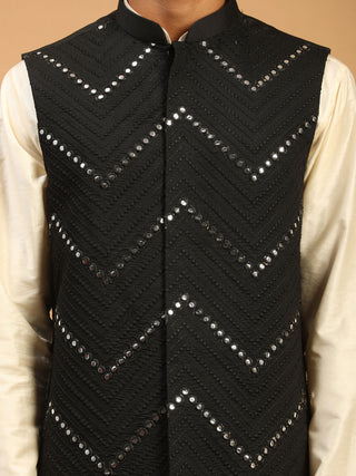 SHRESTHA by VASTRAMAY Men's Black Mirror Jacket With Kurta Pant Set