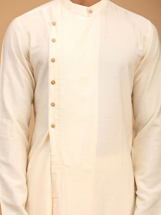 SHRESTHA By VASTRAMAY Men's Cream Mirror Jacket With Pleated Kurta Pyjama Set