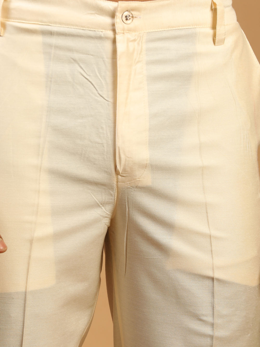 Men's Cream Mirror Jacket With Kurta Pant Set