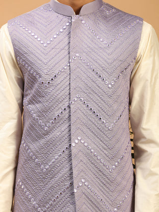 SHRESTHA by VASTRAMAY Men's Purple Mirror Jacket With Kurta Pyjama Set