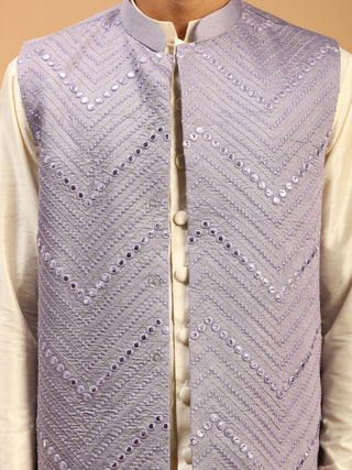 SHRESTHA BY VASTRAMAY Men's Purple Mirror Jacket With Front Open Kurta Pant Set