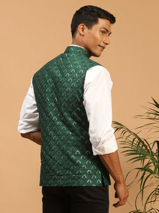 SHRESTHA By VASTRAMAY Men's Green Embellishd Ethnic Nehru Jacket