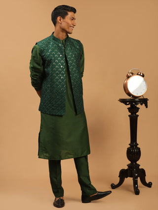 SHRESTHA By VASTRAMAY Men's Green Embellished Jacket And Green Kurta And Pant Set