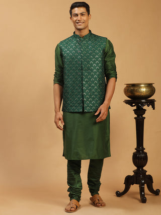 SHRESTHA By VASTRAMAY Men's Green Embellished Jacket And Green Kurta Churidar Set