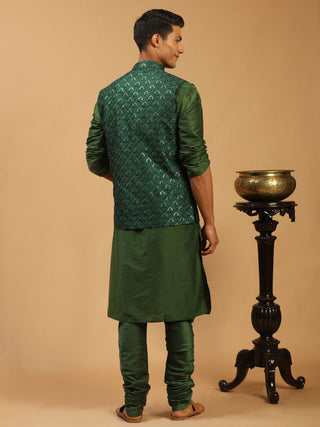 SHRESTHA By VASTRAMAY Men's Green Embellished Jacket And Green Kurta Churidar Set