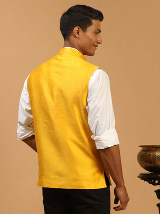 SHRESTHA By VASTRAMAY Men's Yellow Embellished Ethnic Nehru Jacket