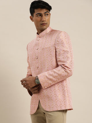 VASTRAMAY Men's Pink Ethnic Woven Jodhpuri