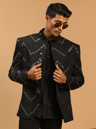Vastramay Men's Black Mirror Jodhpuri And Shirt Set