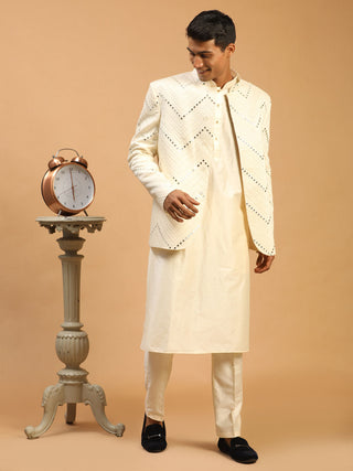 SHRESTHA By VASTRAMAY Men's Cream Mirror Jodhpuri With Kurta Pant Set