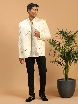 SHRESTHA By VASTRAMAY Men's Cream Mirror Jodhpuri And Shirt Set