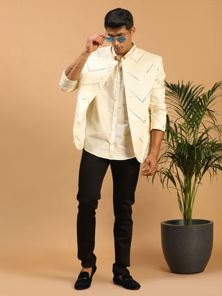 SHRESTHA By VASTRAMAY Men's Cream Mirror Jodhpuri And Shirt Set