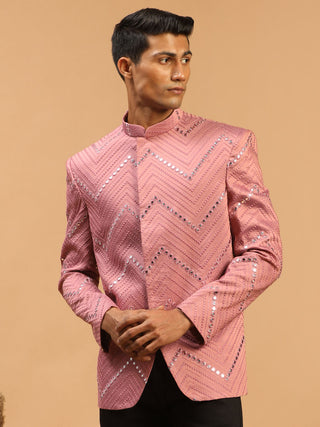 Vastramay Men's Onion Pink Mirror Jodhpuri