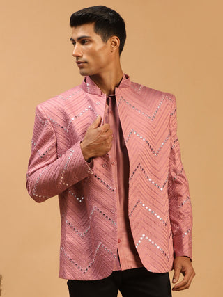 SHRESTHA By VASTRAMAY Men's Onion Pink Mirror Jodhpuri And Shirt Set