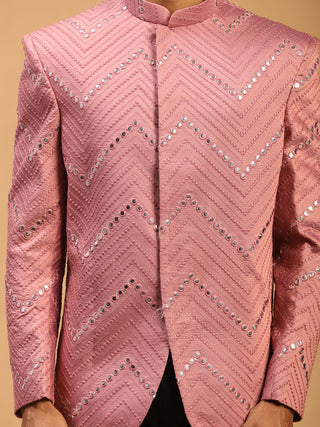Vastramay Men's Onion Pink Mirror Jodhpuri And Shirt Set