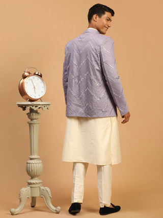 SHRESTHA By VASTRAMAY Men's Purple Mirror Jodhpuri With Kurta Pant Set