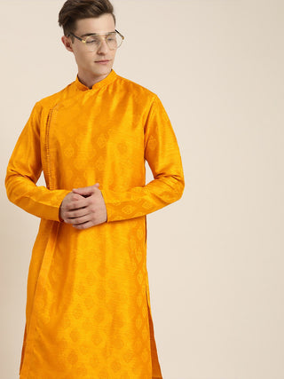 SHRESTHA BY VASTRAMAY Men Yellow Angrakha Style Kurta With Solid Pyjama