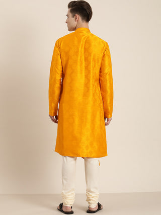 SHRESTHA BY VASTRAMAY Men Yellow Angrakha Style Kurta With Solid Pyjama