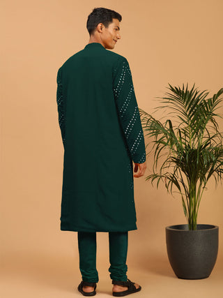 SHRESTHA By VASTRAMAY Men's Green Mirror Kurta Pyjama Set