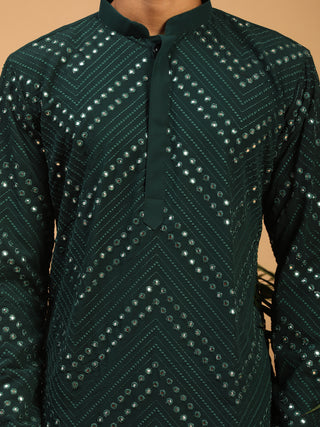 SHRESTHA By VASTRAMAY Men's Green Mirror Kurta Pyjama Set