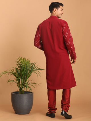 SHRESTHA By VASTRAMAY Men's Maroon Mirror Kurta Pyjama Set