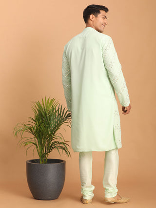 Vastramay Men's Mint Green Mirror Kurta Pyjama Set