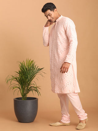 SHRESTHA By VASTRAMAY Men's Pink Mirror Kurta Pyjama Set