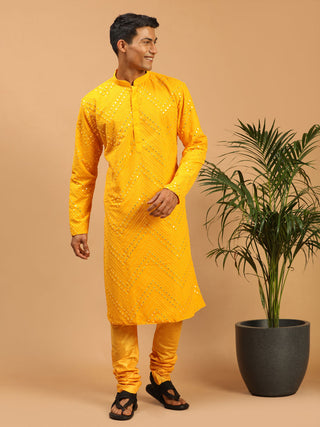 SHRESTHA By VASTRAMAY Men's Yellow Mirror Kurta Pyjama Set