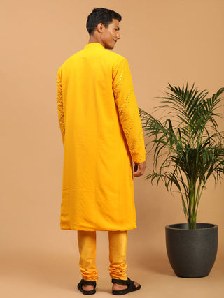 Vastramay Men's Yellow Mirror Kurta Pyjama Set
