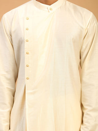 SHRESTHA By VASTRAMAY Men's Cream Pleated Kurta With Cream Pant Style Pyjama Set