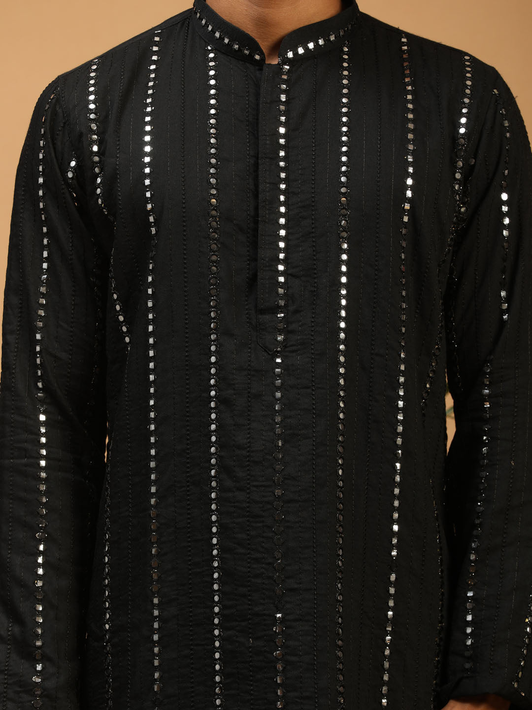 Men's Black Mirror Kurta With Patiala Set