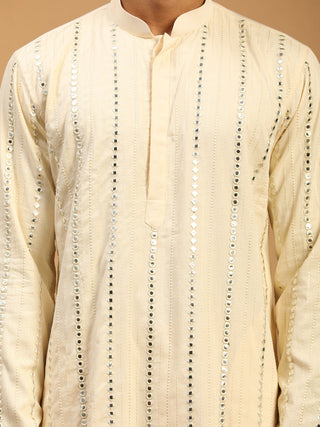 SHRESTHA By VASTRAMAY Men's Cream Mirror Kurta Pant With Dupatta Set