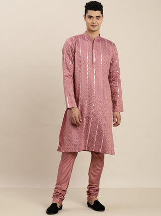 SHRESTHA By VASTRAMAY Men's Onion Pink Mirror Kurta Pyjama Set