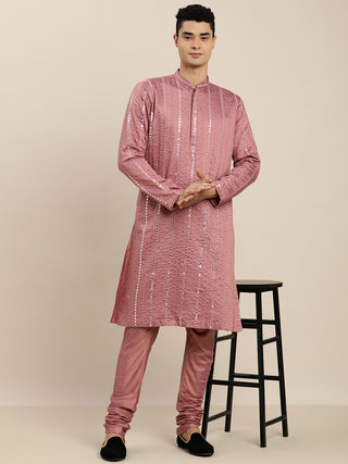 SHRESTHA By VASTRAMAY Men's Onion Pink Mirror Kurta Pyjama Set