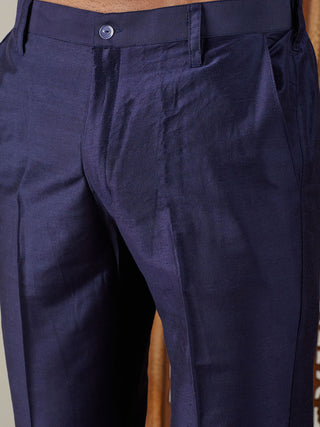 SHRESTHA By VASTRAMAY Men's Navy Blue Viscose Kurta With Pant Set