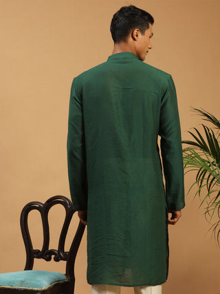 VASTRAMAY Men's Green Sequined Layered Kurta
