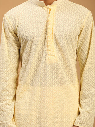 SHRESTHA By VASTRAMAY Men's Cream Embroidery Worked Georgette Kurta With Cream Patiala Set