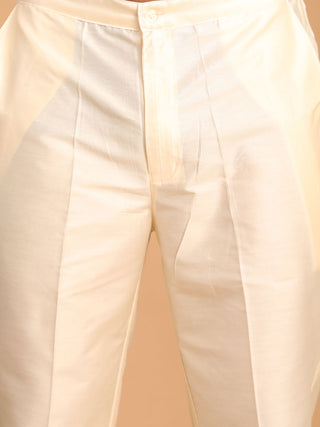 SHRESTHA By VASTRAMAY Men's Cream Golden Sequin Embroidered Kurta And Cream Pant Set