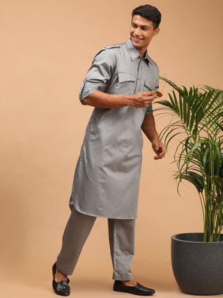 SHRESTHA BY VASTRAMAY Men's Grey Cotton Blend Pathani Suit Set