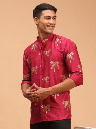 VASTRAMAY Men's Fuchsia Foil Print Shirt