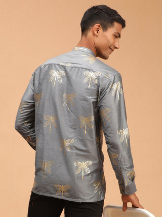 VASTRAMAY Men's Grey Foil Print Shirt