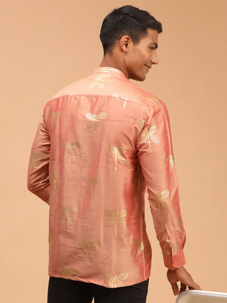 VASTRAMAY Men's Pink Foil Print Shirt