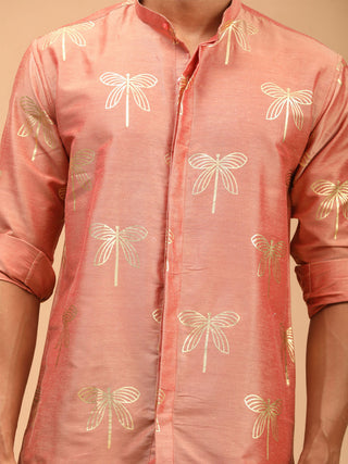 VASTRAMAY Men's Pink Foil Print Shirt